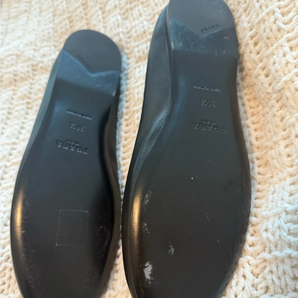 Prada Black Leather Ballet Flats with Triangle Logo - Picture 6 of 6